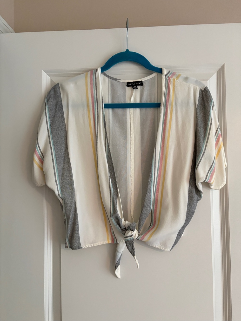 Style Envy Cream Striped Tie-Front Crop Top